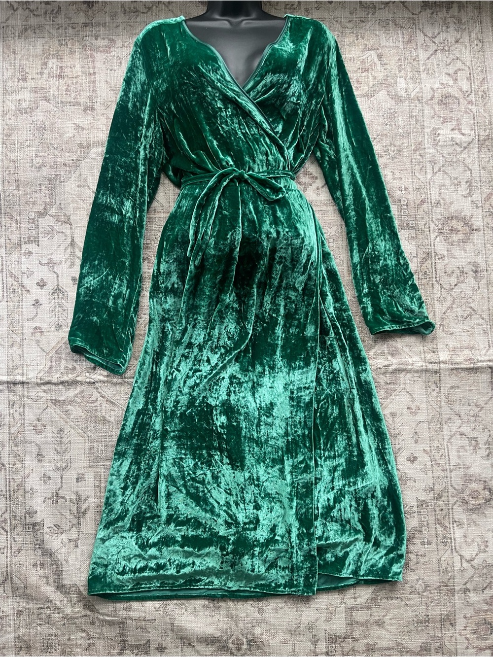 Emerald Velvet Renaissance Wrap Dress with Tie Waist